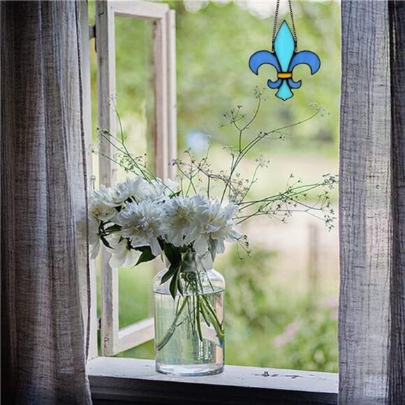 Fleur De Lis Decor Stained Glass Window Hangings,Handmade Housewarming Gifts - Picture 2 of 7